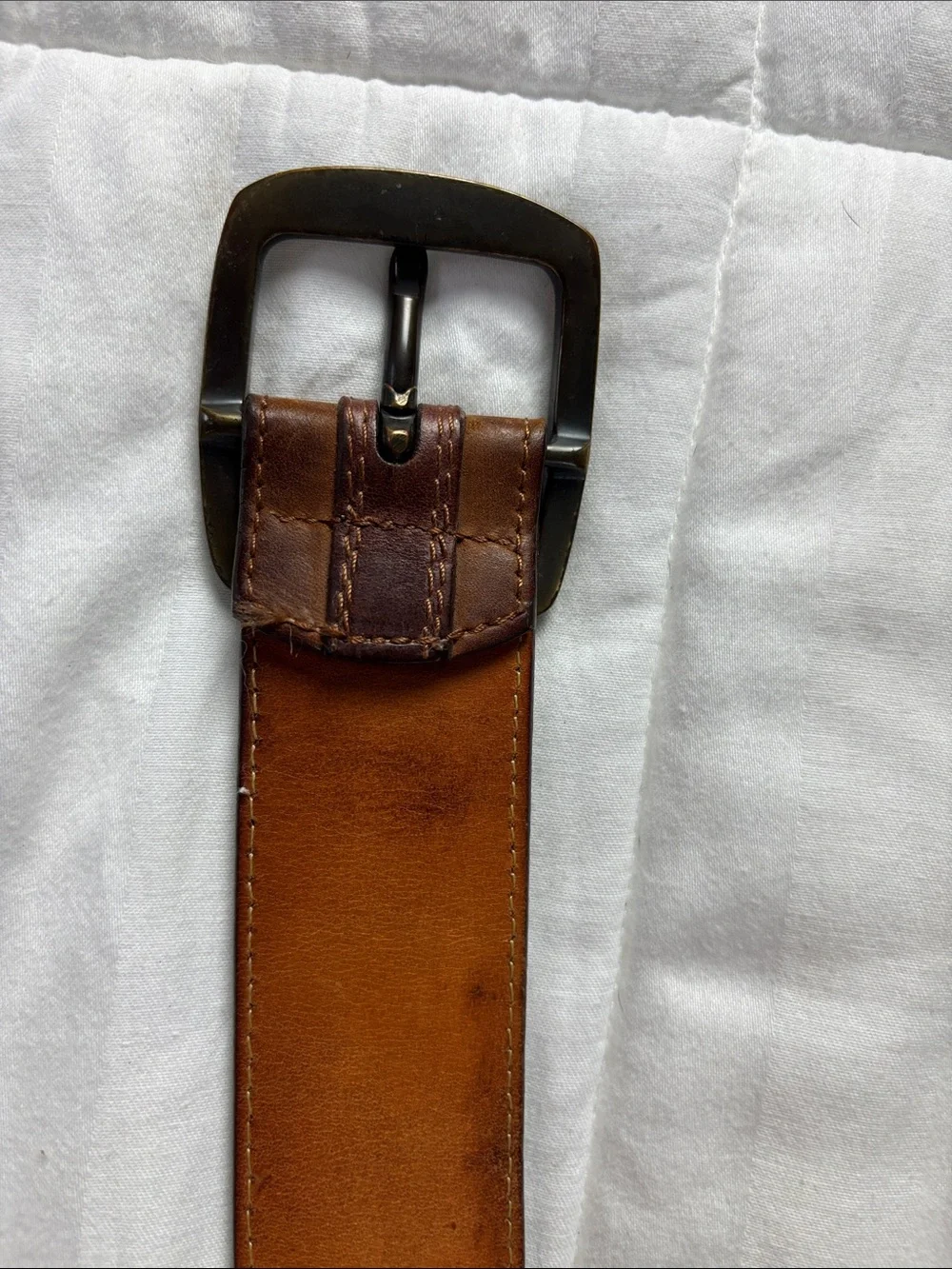 Orvis Two-Tone Brown Leather Belt with Brushed Metal Buckle
